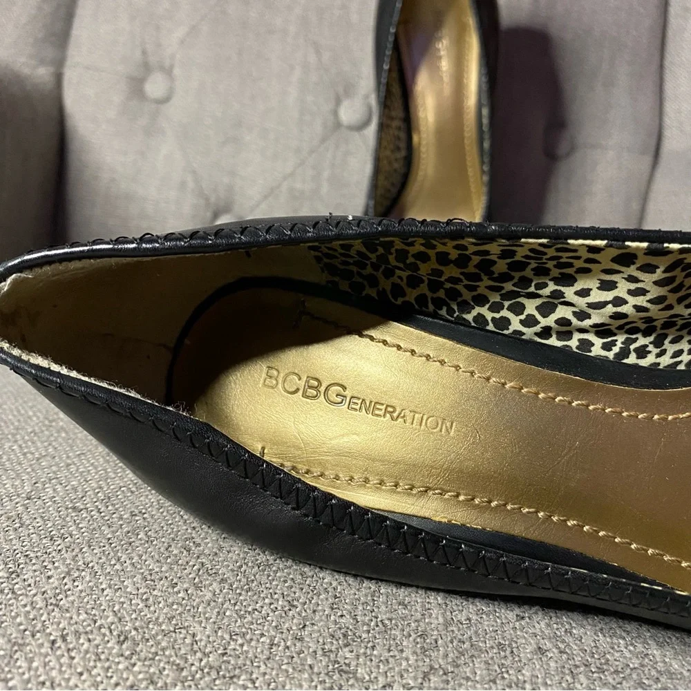 BCBGeneration Leather Black/Leopard Wedge Heels 👠🖤🐆